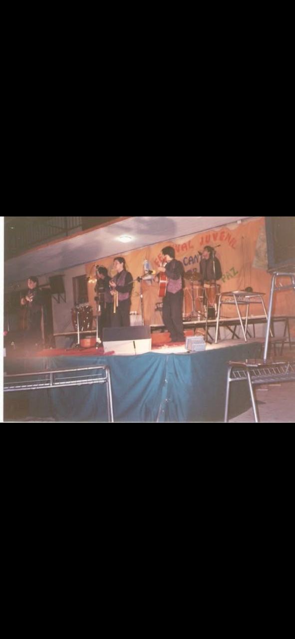 Agrupación musical durante una actuación nocturna.